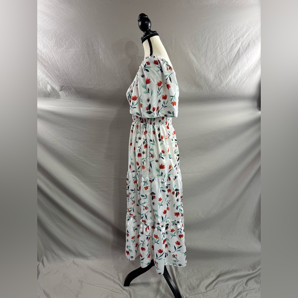 Boho Floral Print Square Neck Butterfly Sleeve Ruffle Hem Dress - Picture 8 of 9